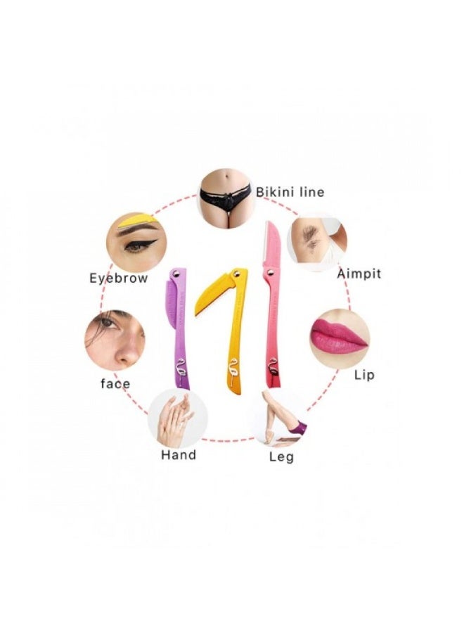 فيذر 3 قطع من شفرة حلاقة آمنة من الستانلس ستيل بتصميم طائر الفلامنجو من 3 قطع أرجواني/أصفر/روز - Image 5